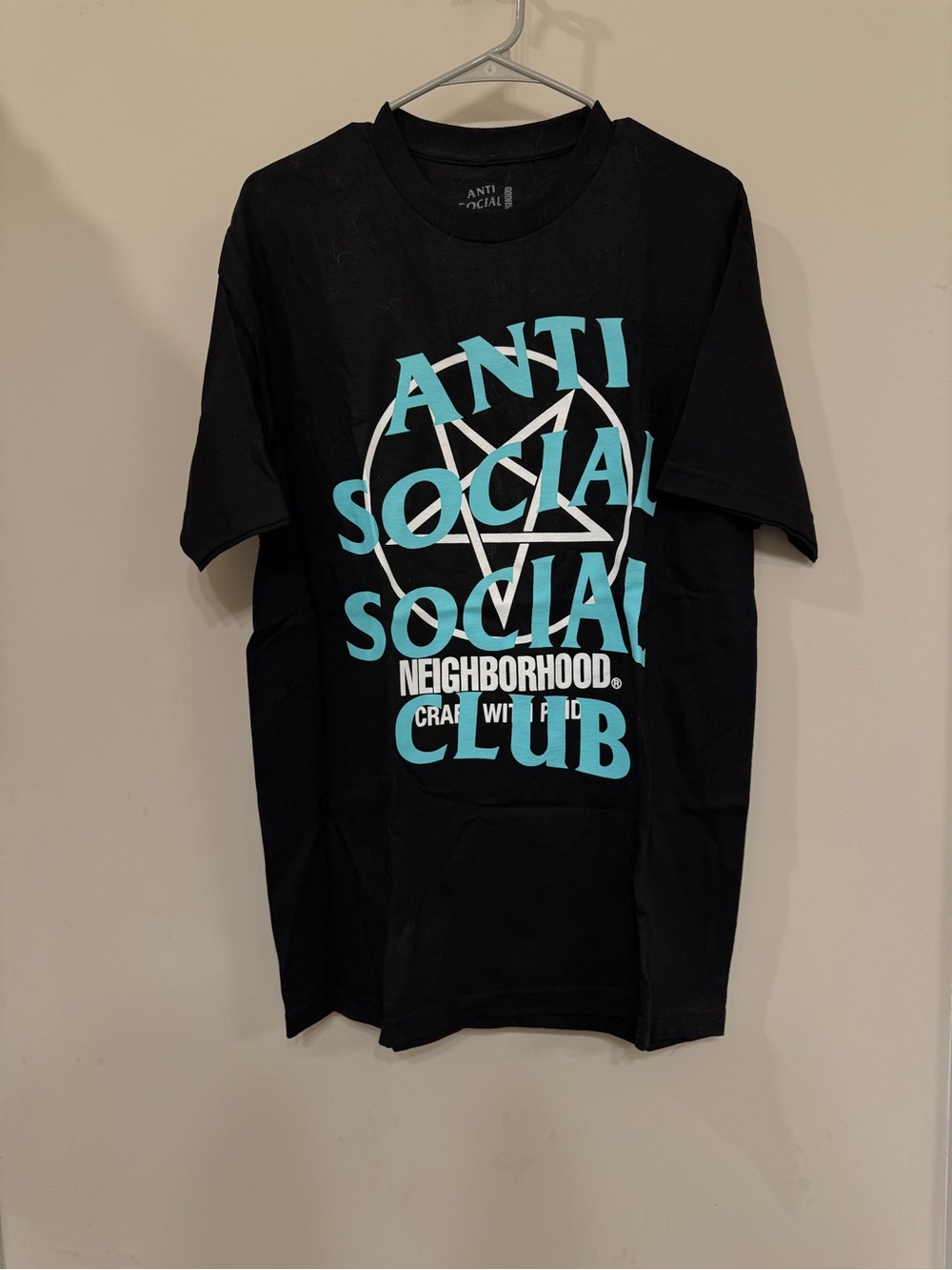 Anti Social Social Club Black Tee with Aqua Graphic Logo